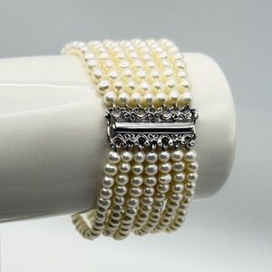7-Strand Freshwater Cultured Pearl Bracelet 7.5” 925 Sterling Silver Clasp NICE!